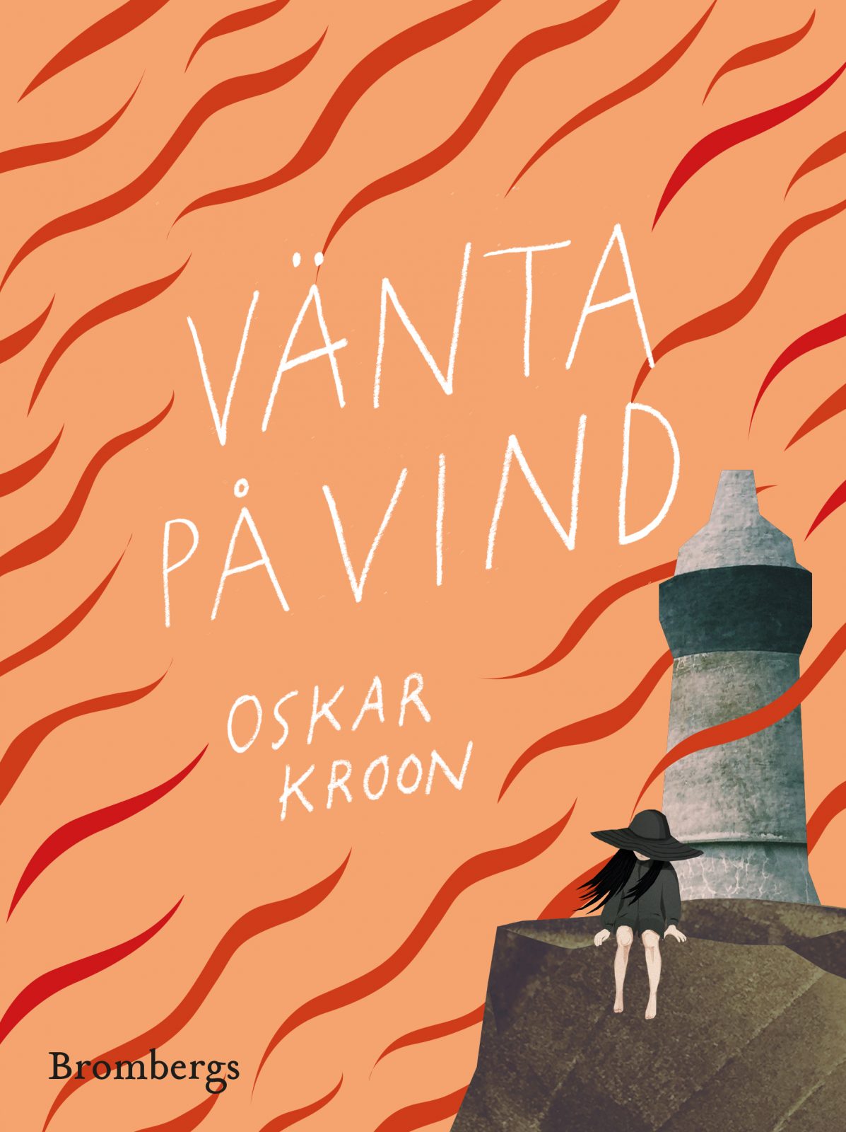 A girl is sitting alone on a cliff in front of a lighthouse