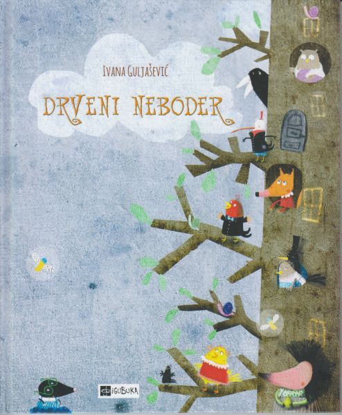  tree with windows and branches, different animals on it: owl, raven, hoof, fox...