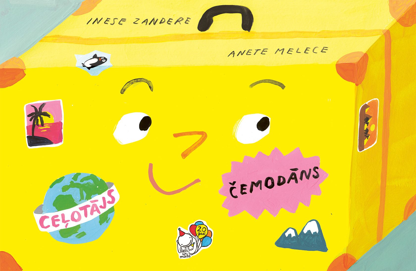 Big yellow smiling suitcase