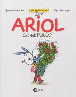 A little donkey wearing glasses is carrying a big bunch of flowers