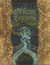 Between draped cloth, or better to say, a curtain with symmetrical ornamentation, we can see the centre of a tree, from its roots to the crown, the trunk is firmly hugged by a spring of water – a source of life. The stars shine in the crown of the tree and flowers smell beautifully.