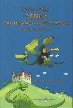 Above the hill with Bratislava Castle, Mr. Romer floats on a bird in a black habit. With binoculars, he examines an object while pages of notes fly out of his diary. Or is he throwing them out to get to the kids? Dinosaur cannot believe his own eyes. 