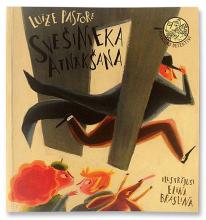 Cover of Svešinieka atnākšana A man running through the door. A girl, a boy and a dog is looking at him.
