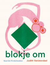 Cover of Blokje om Pink monkey holding a green square with hands and feet