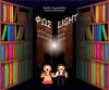A boy and a girl in a dark library with a strange light