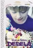 At a birthday party a girl eating a big piece of cake with pleasure.